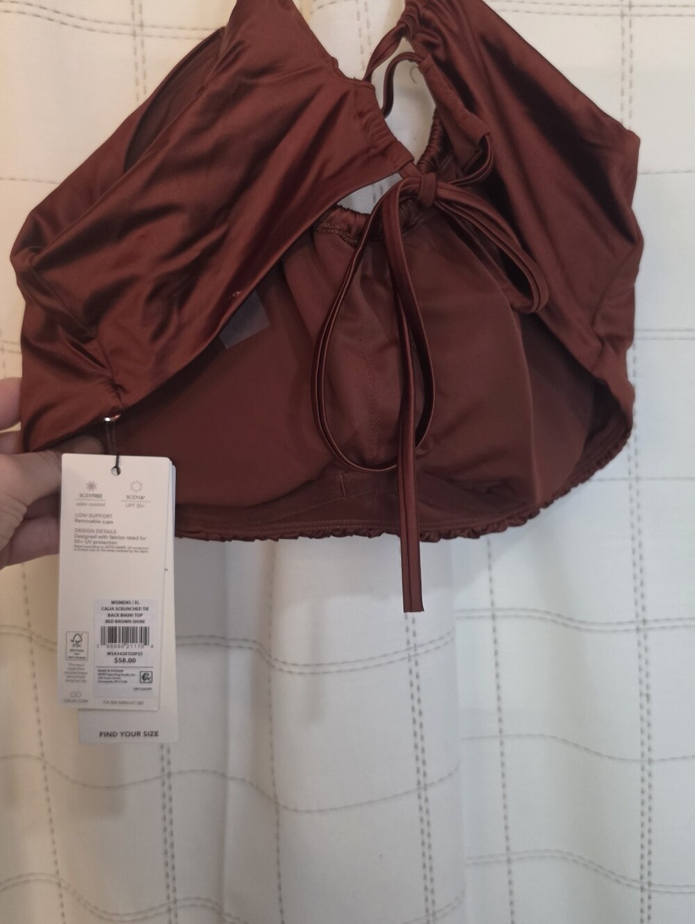 CALIA Women's Swim Scrunched Tie Back Bikini Top - Picture 6 of 7